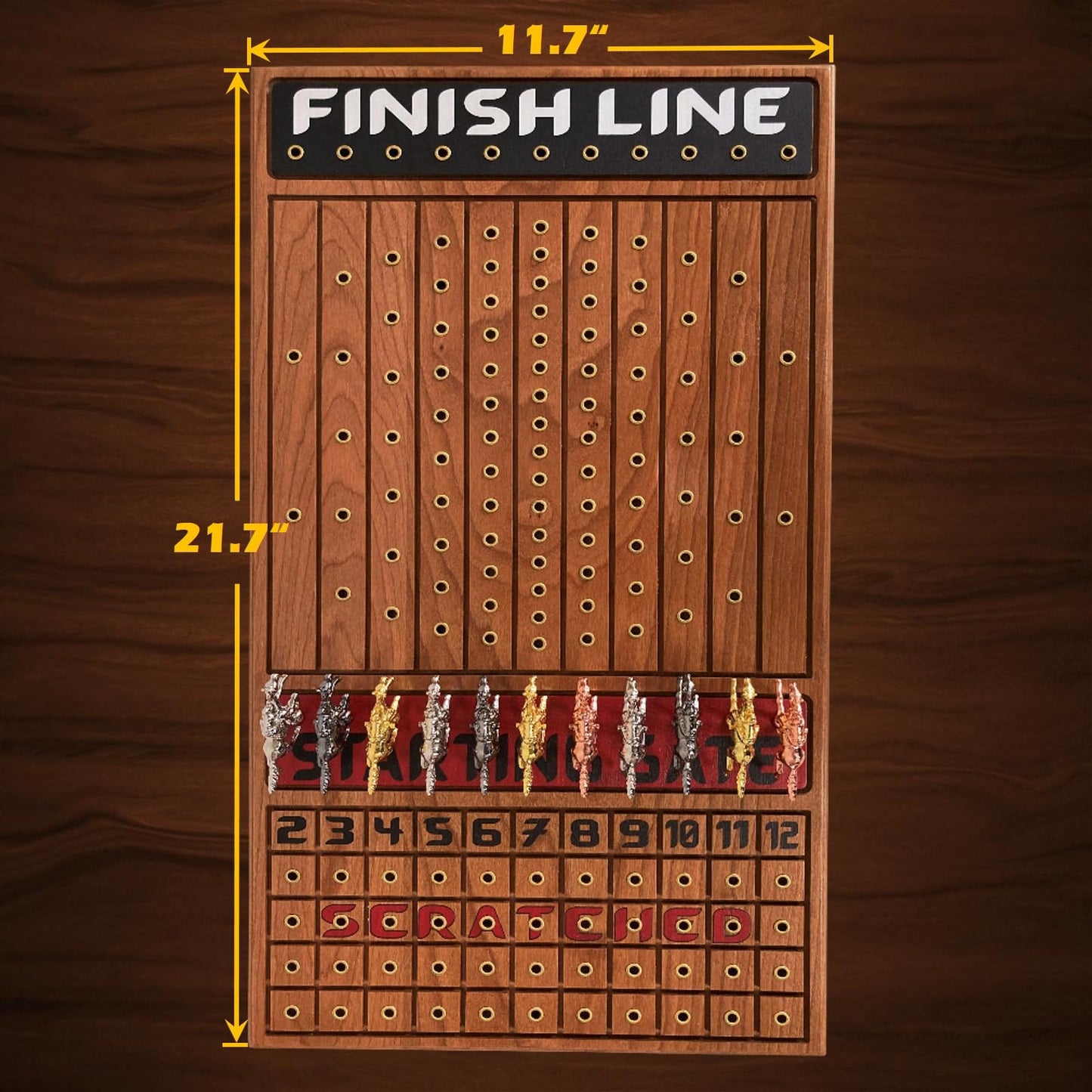 FINENI Horse Racing Game for Adults – 11 Luxe Metal Horses, 22-Inch Cherry Wood Board