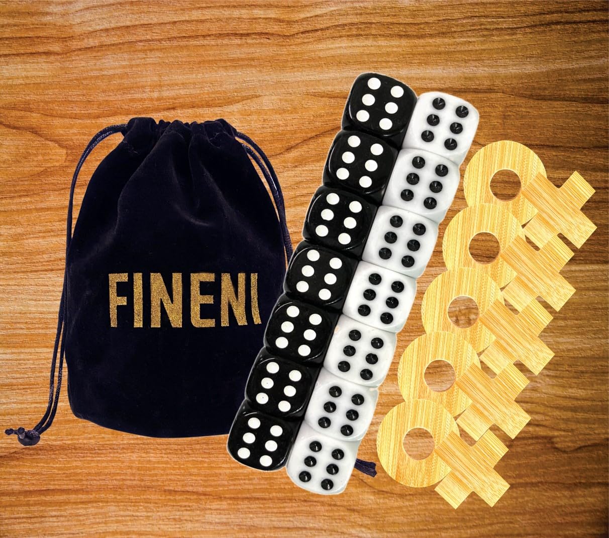 FINENI Dice Battle & TicTacToe Dual Sides Board Games — 2-Player Wooden Tabletop