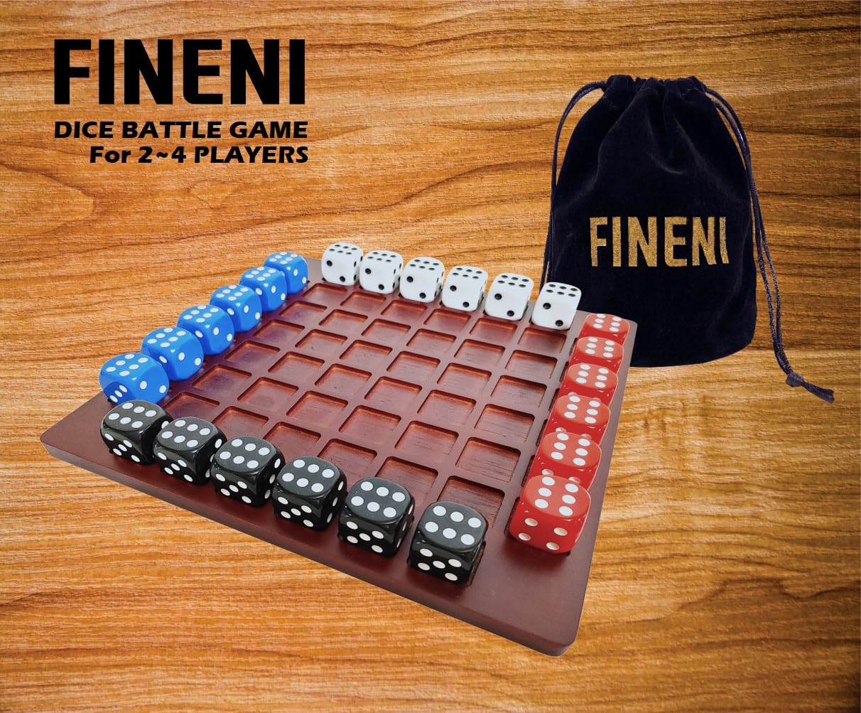 FINENI Dice Battle – 2–4 Player Wooden Tabletop Dice Game