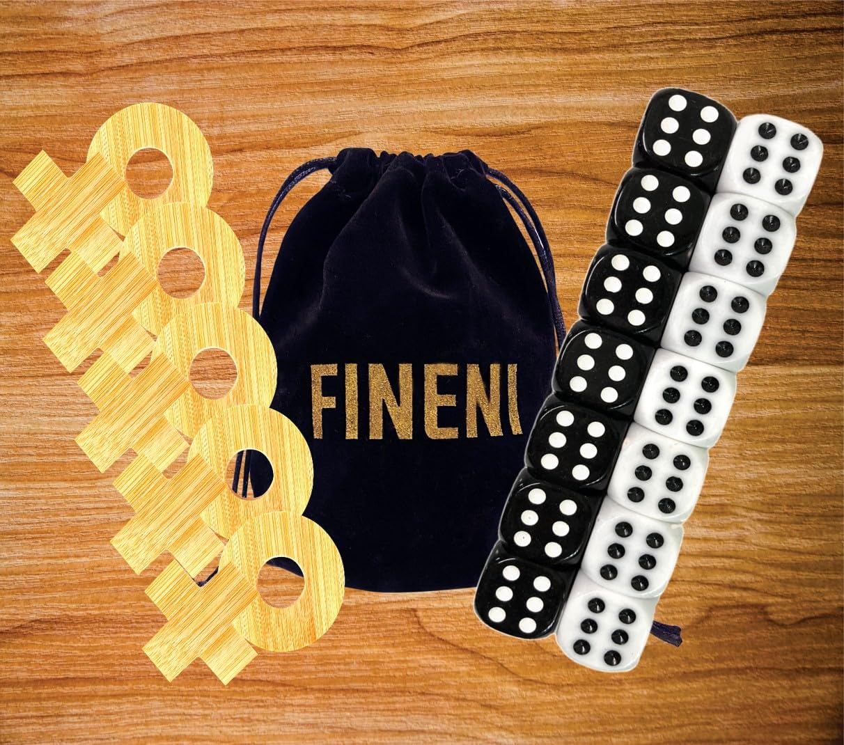 FINENI Dice Battle & TicTacToe Dual Sides – 2-Player Wooden Tabletop Games