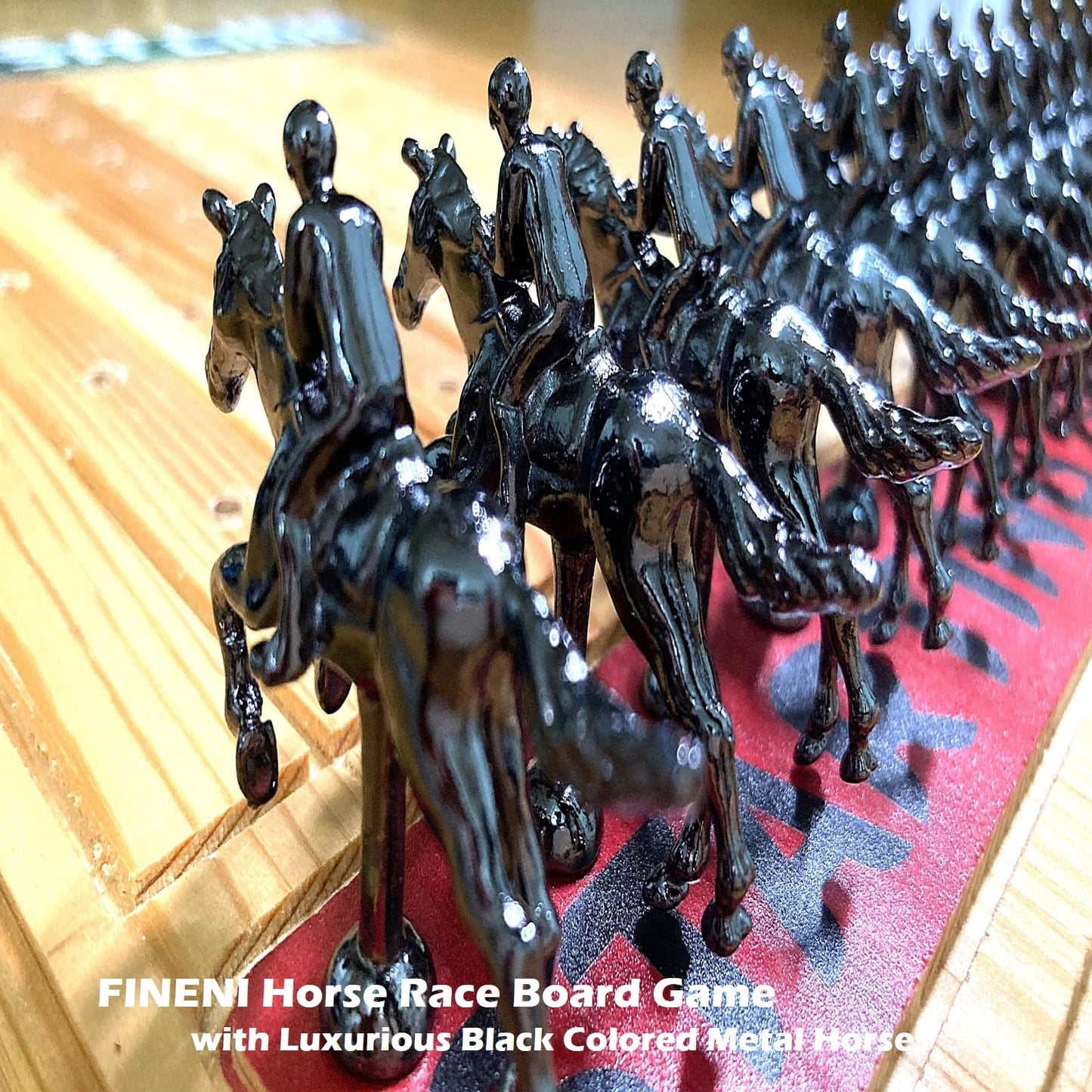 FINENI Horse Racing Board Game - 11 Premium Metal Horses, Pine Wood Board, Dice & Cards