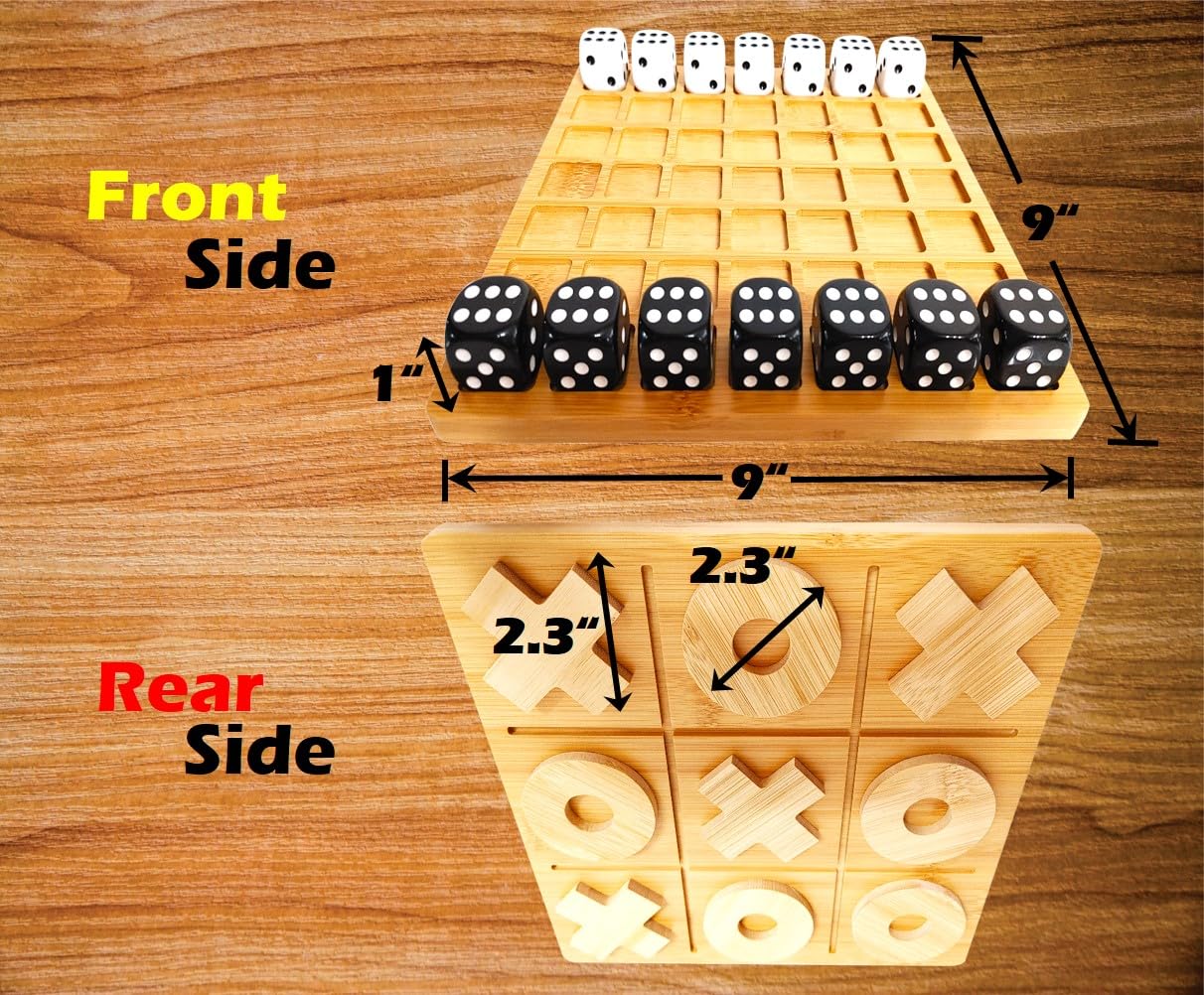 FINENI Dice Battle & TicTacToe Dual Sides – 2-Player Wooden Tabletop Games