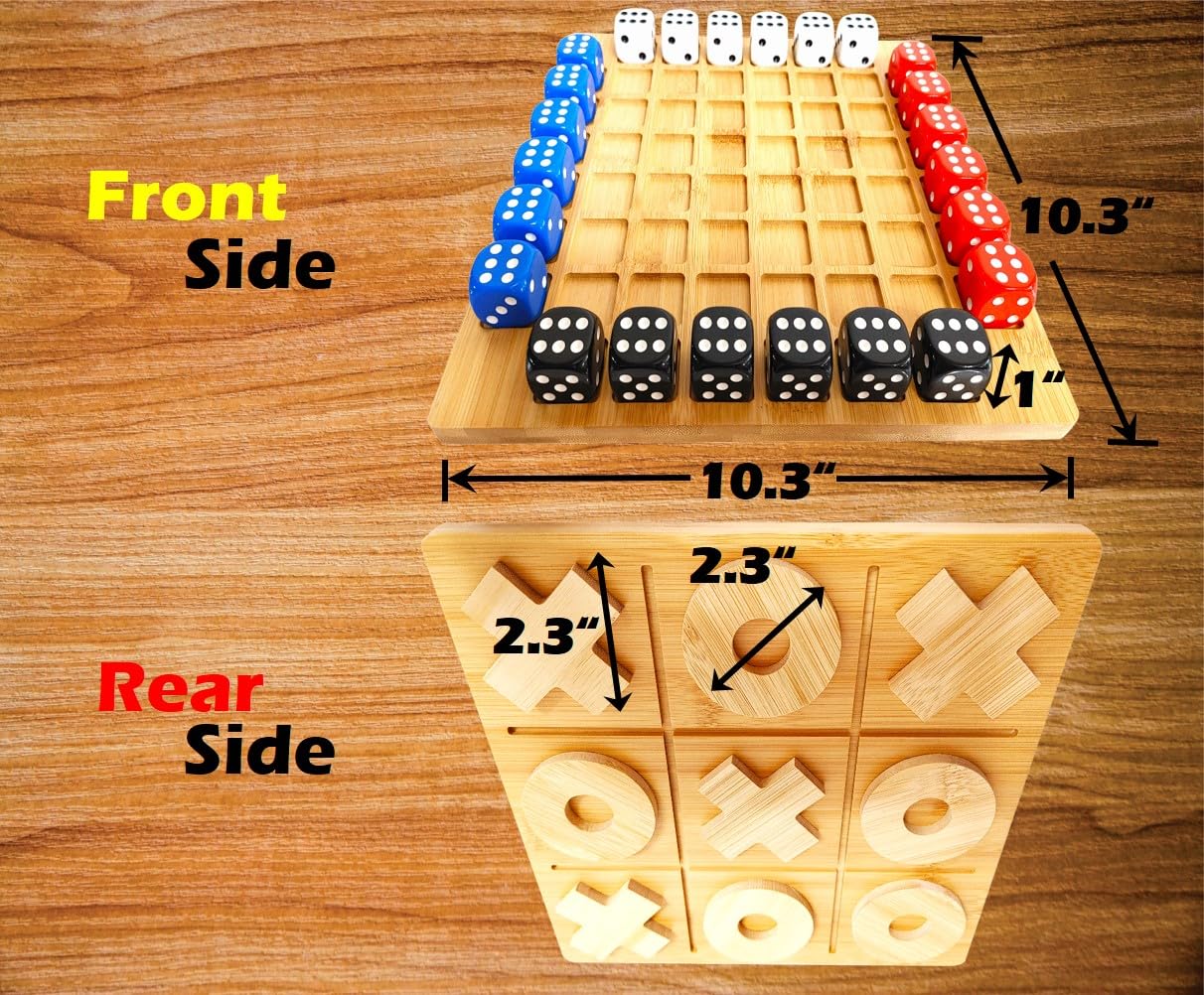 FINENI Dice Battle & TicTacToe Dual-Sided Board Game Set — 2–4 Player Wooden Tabletop Games