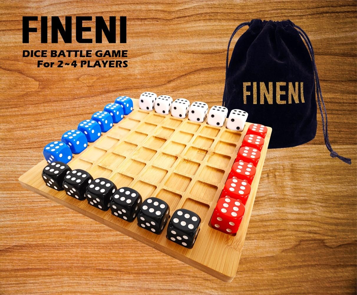 FINENI Dice Battle – 2–4 Player Wooden Tabletop Game for Adults | Premium Bar Dice & Family Night