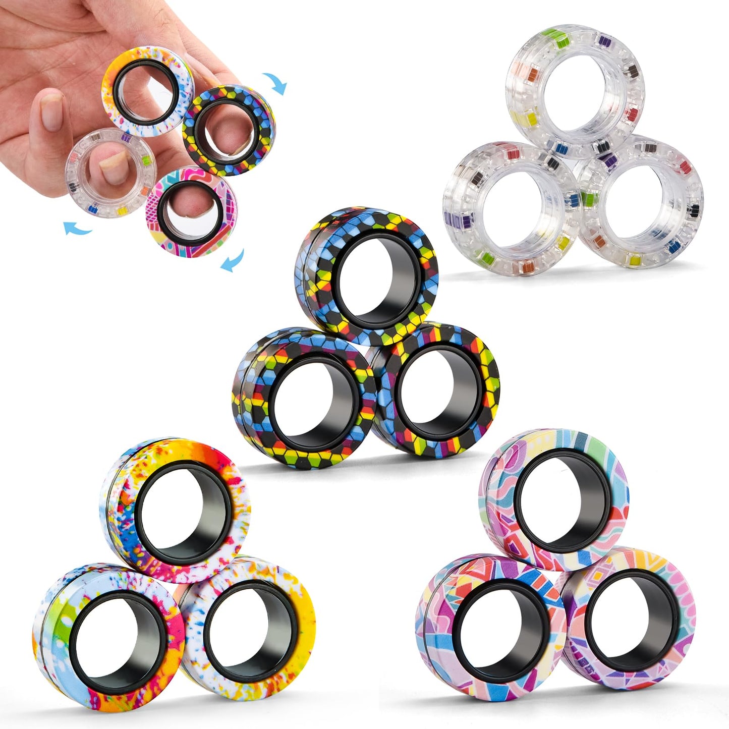 Finger Rock 12Pcs Magnetic Fidget Rings – Anxiety Relief & Portable Stress Toys