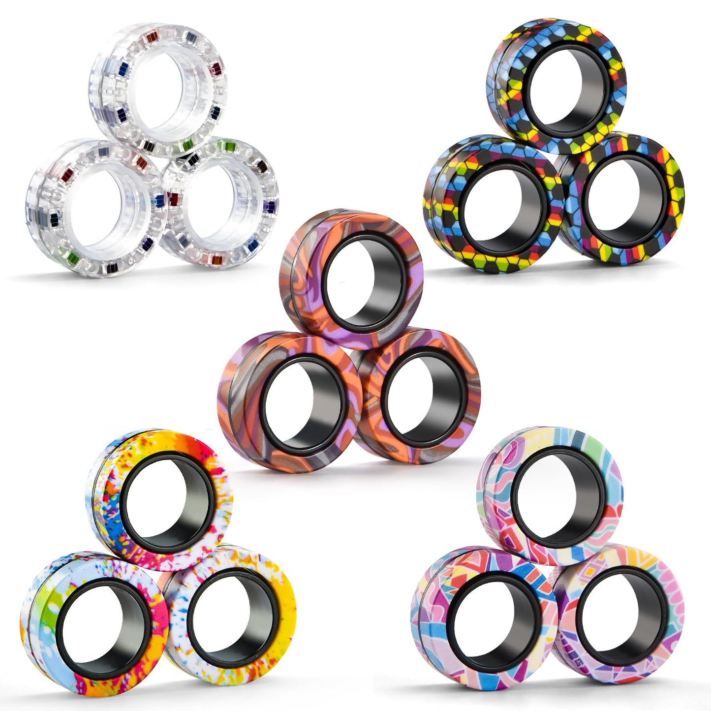 Finger Rock 15Pcs Magnetic Fidget Rings Set | Adult & Kids Stocking Stuffers