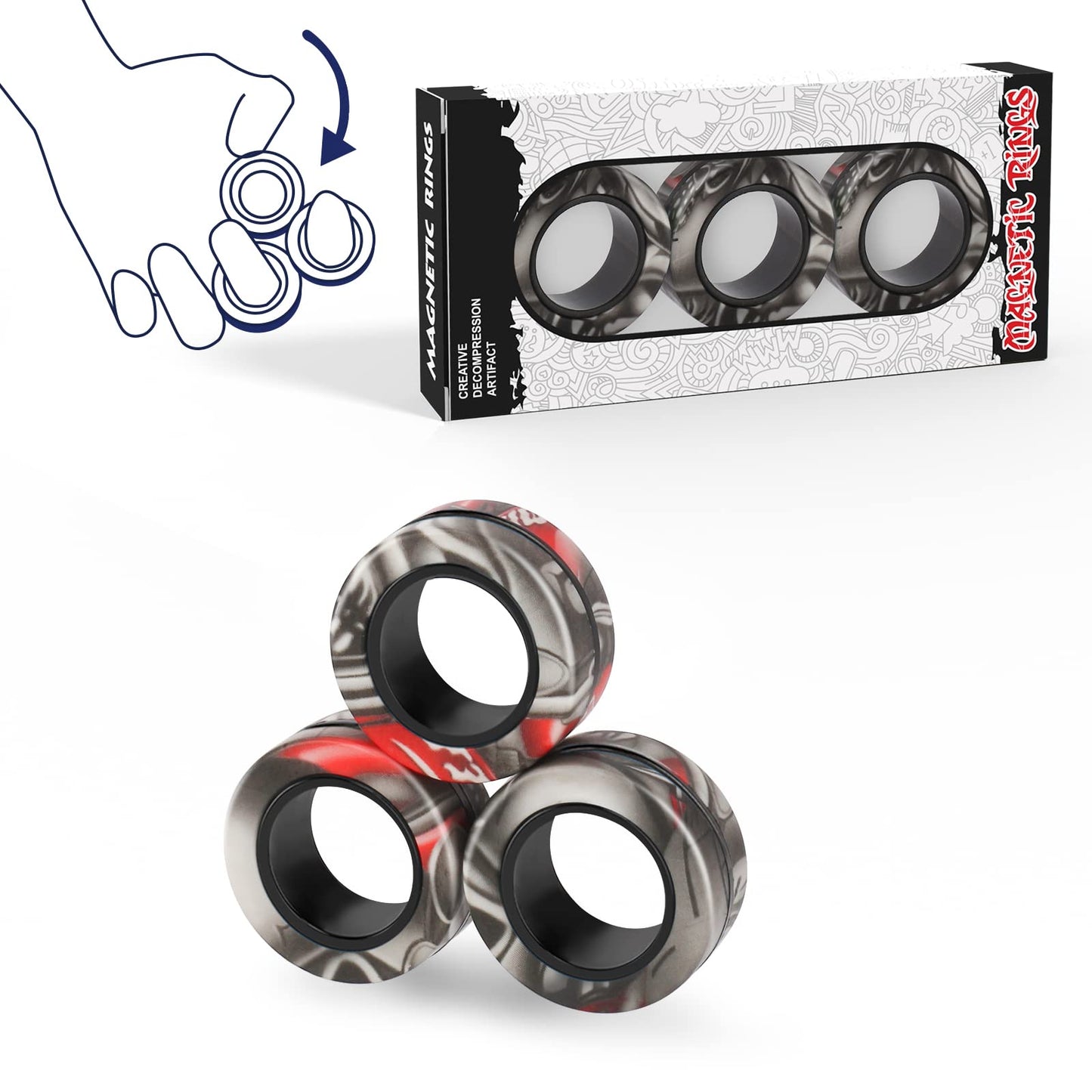 Finger Rock 3PCS Magnetic Rings Fidget Set – ADHD Fidget Toys & Anxiety Relief
