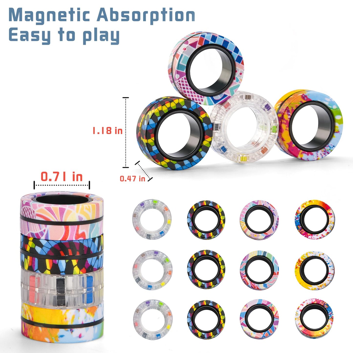 Finger Rock 12Pcs Magnetic Fidget Rings – Anxiety Relief & Portable Stress Toys