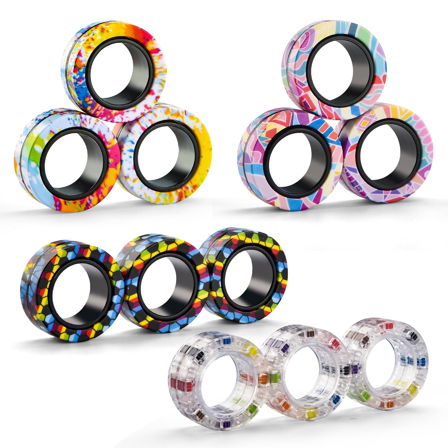 Finger Rock 12Pcs Magnetic Fidget Rings – Anxiety Relief & Portable Stress Toys