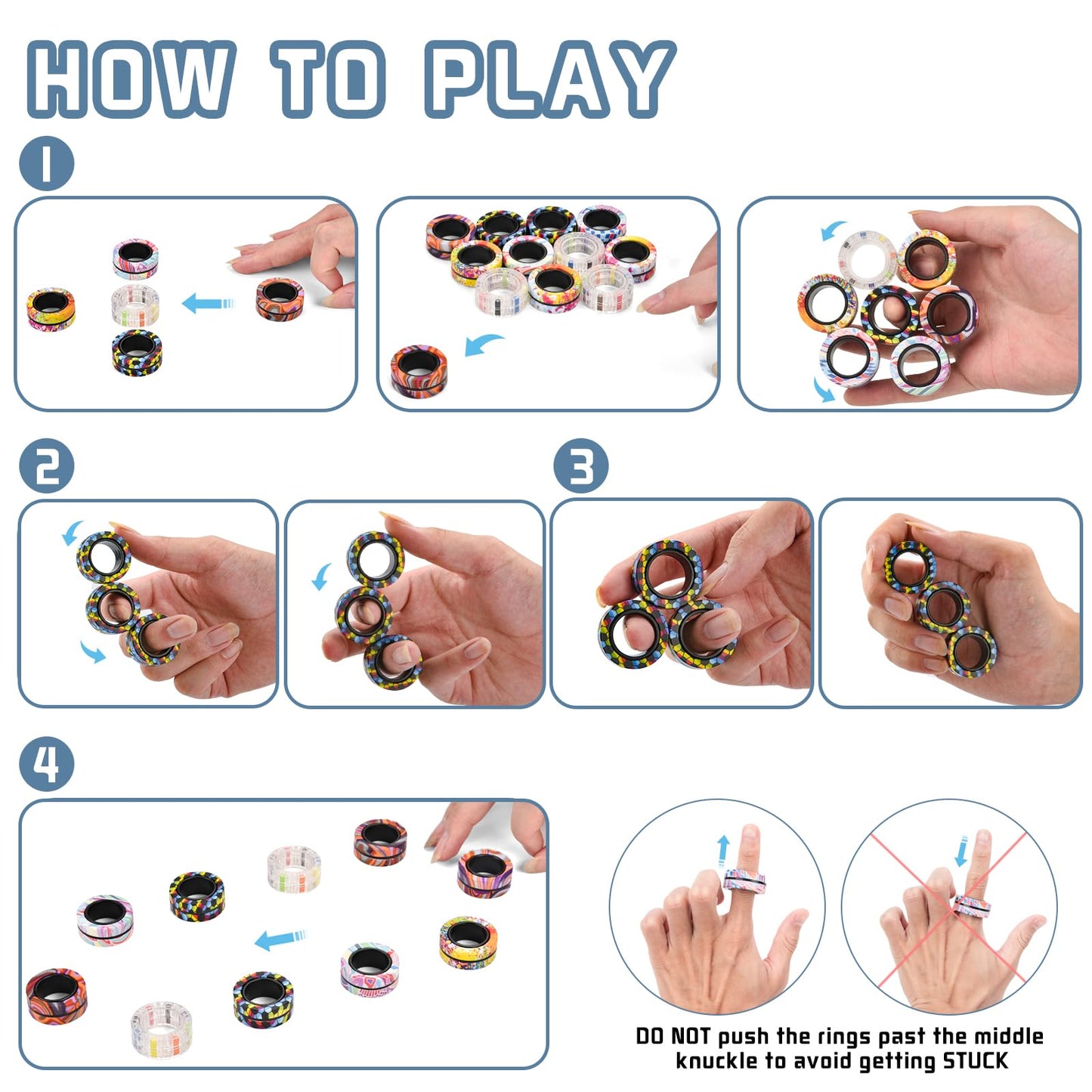 Finger Rock 15Pcs Magnetic Fidget Rings Set | Adult & Kids Stocking Stuffers