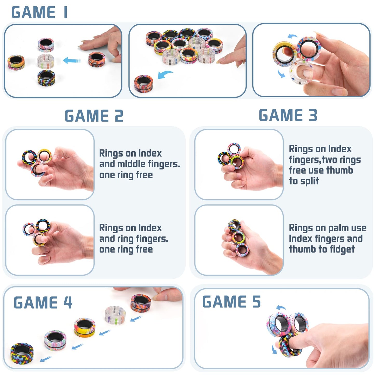 Finger Rock 15Pcs Magnetic Fidget Rings Set | Adult & Kids Stocking Stuffers