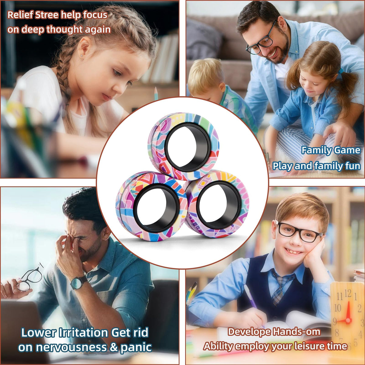 Finger Rock Magnetic Rings – 3pc Fidget Spinner Rings for Anxiety Relief & Focus
