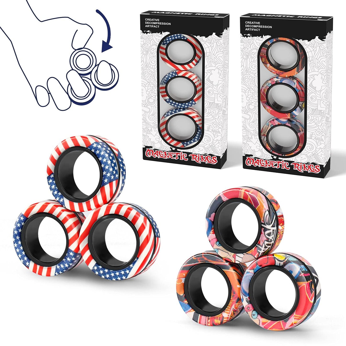 Finger Rock 6-Piece Magnetic Fidget Rings Set | ADHD Fidget Toys for Adults & Teens