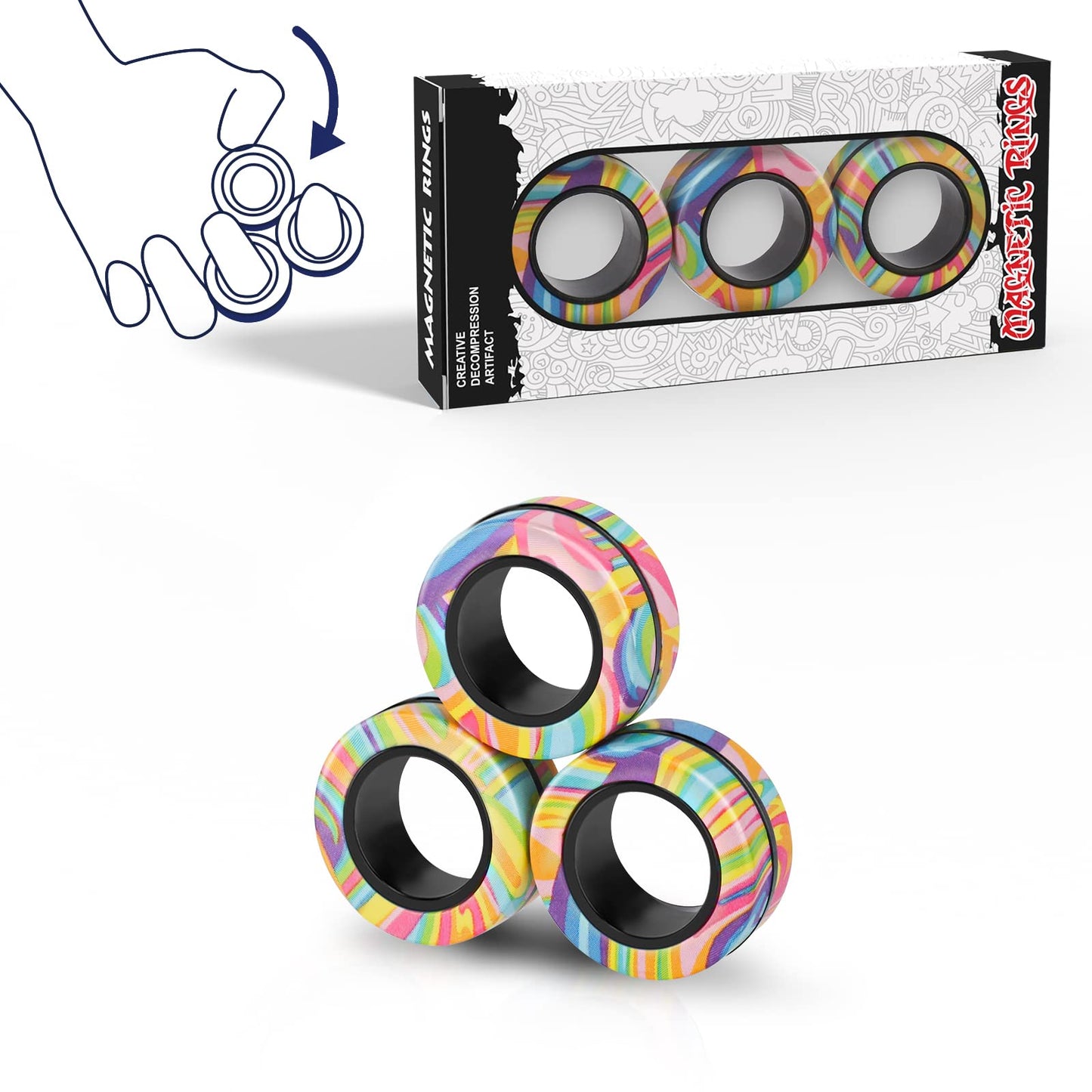 Finger Rock Magnetic Rings Fidget Toy Set – 3-Pack for Focus, Calm Moments & Fun