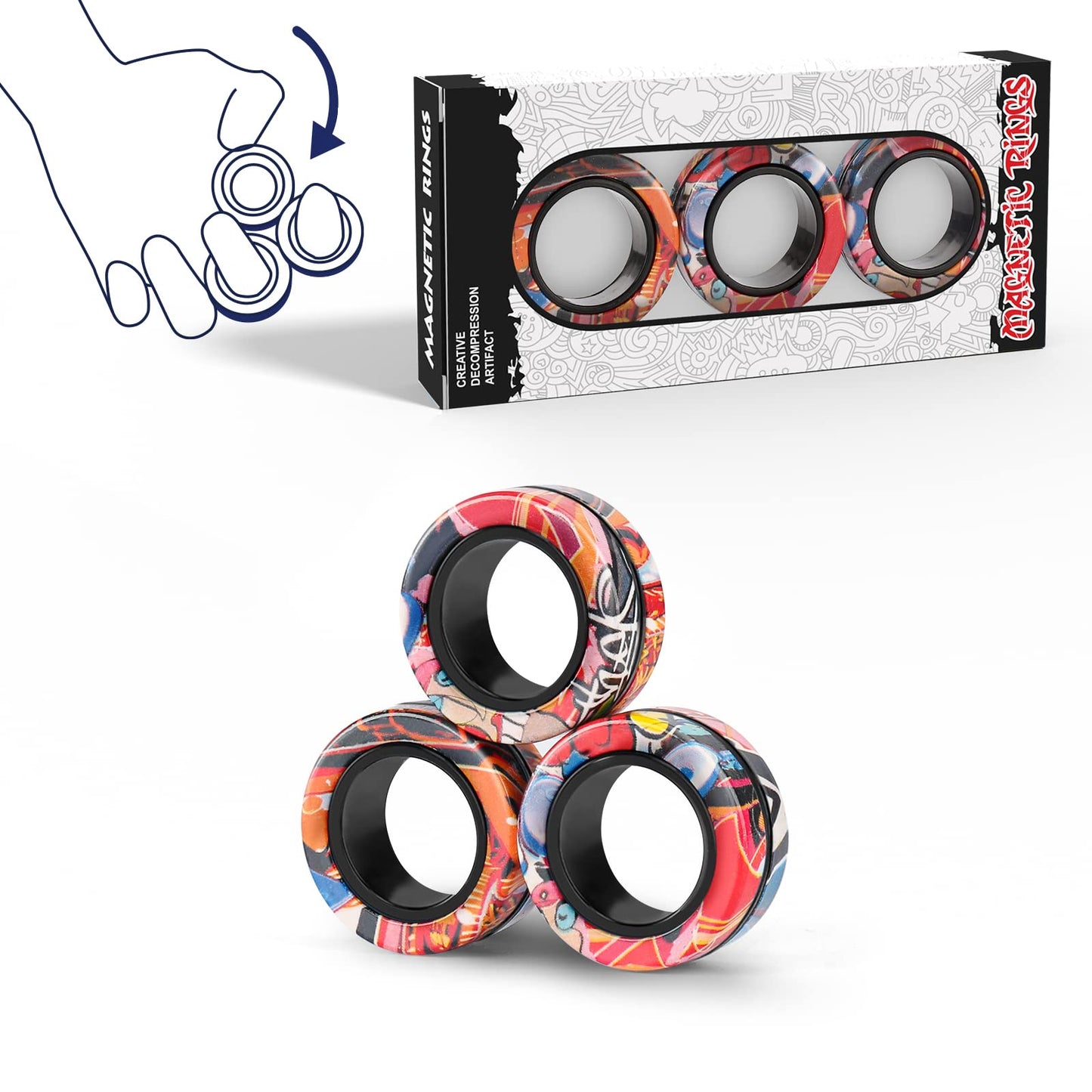 Finger Rock Magnetic Rings — 3-Piece Fidget Toy Set for Focus, Stress Management, and Portable Play