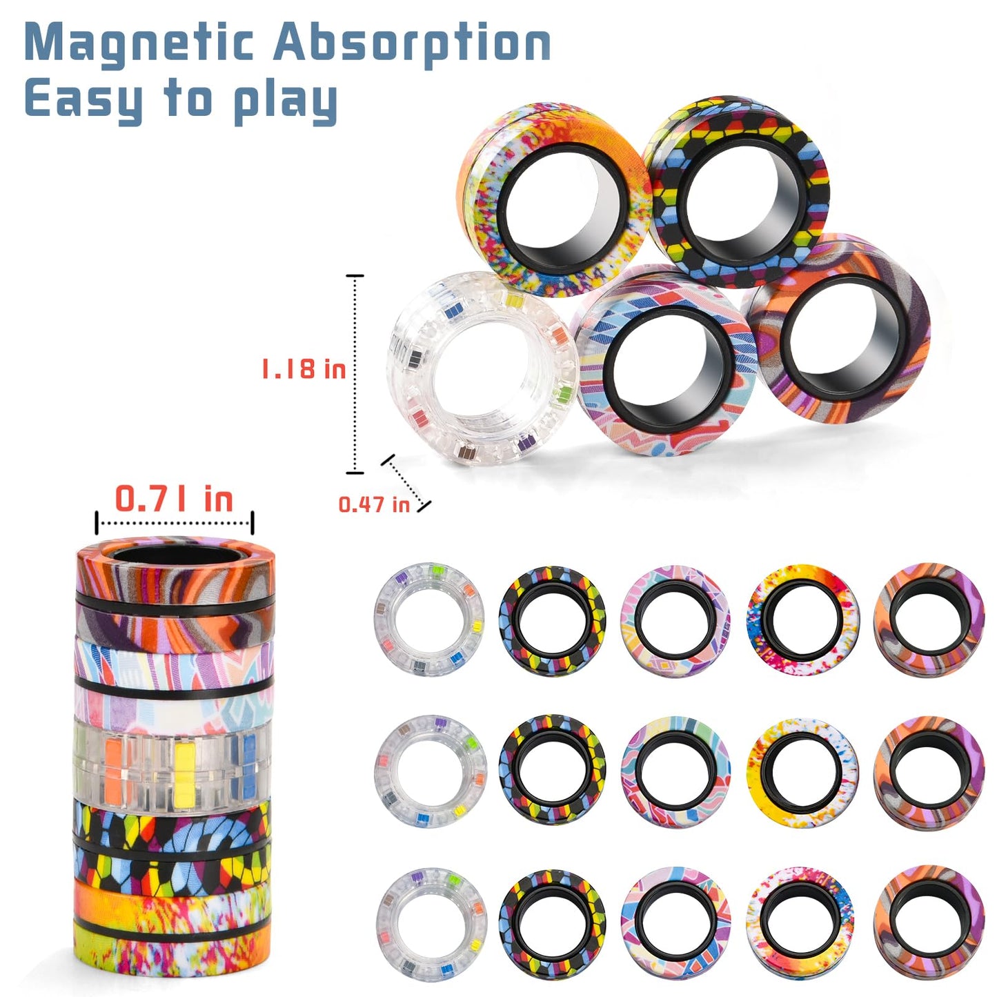 Finger Rock 15Pcs Magnetic Fidget Rings Set | Adult & Kids Stocking Stuffers
