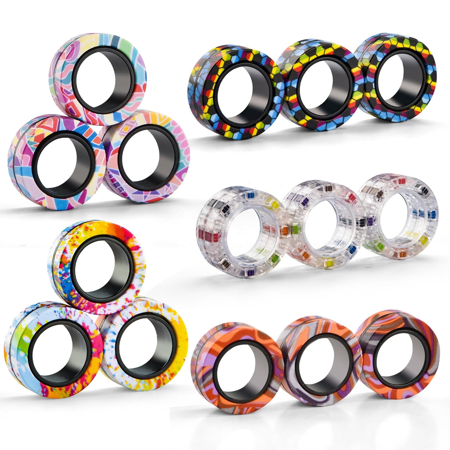 Finger Rock 15Pcs Magnetic Fidget Rings Set | Adult & Kids Stocking Stuffers