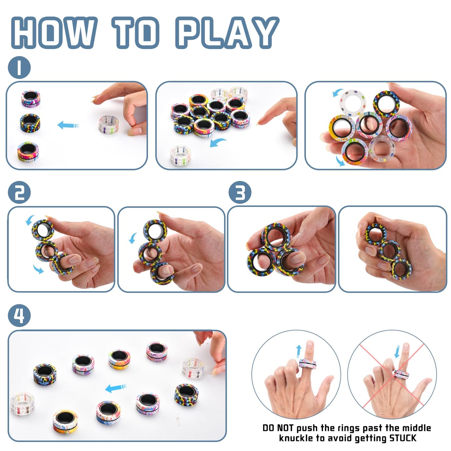 Finger Rock 12Pcs Magnetic Fidget Rings – Anxiety Relief & Portable Stress Toys