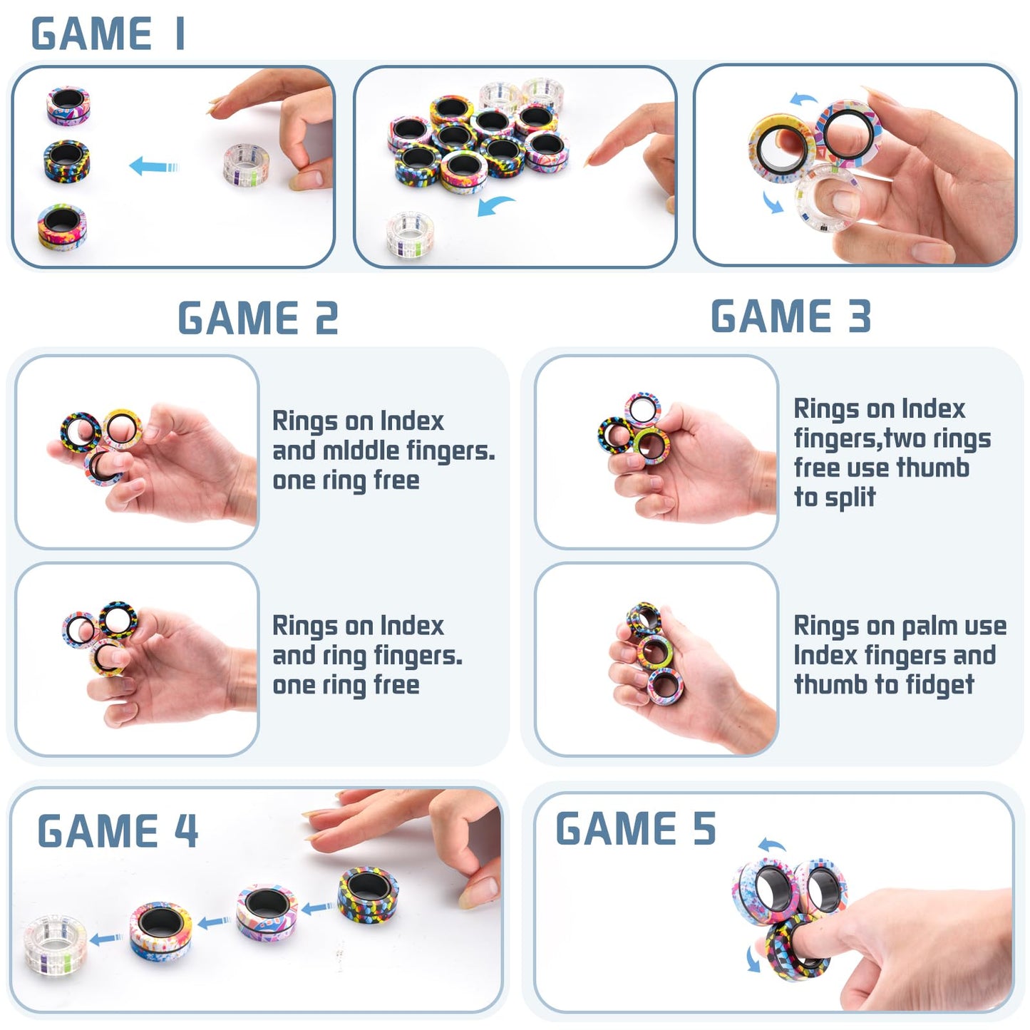Finger Rock 12Pcs Magnetic Fidget Rings – Anxiety Relief & Portable Stress Toys