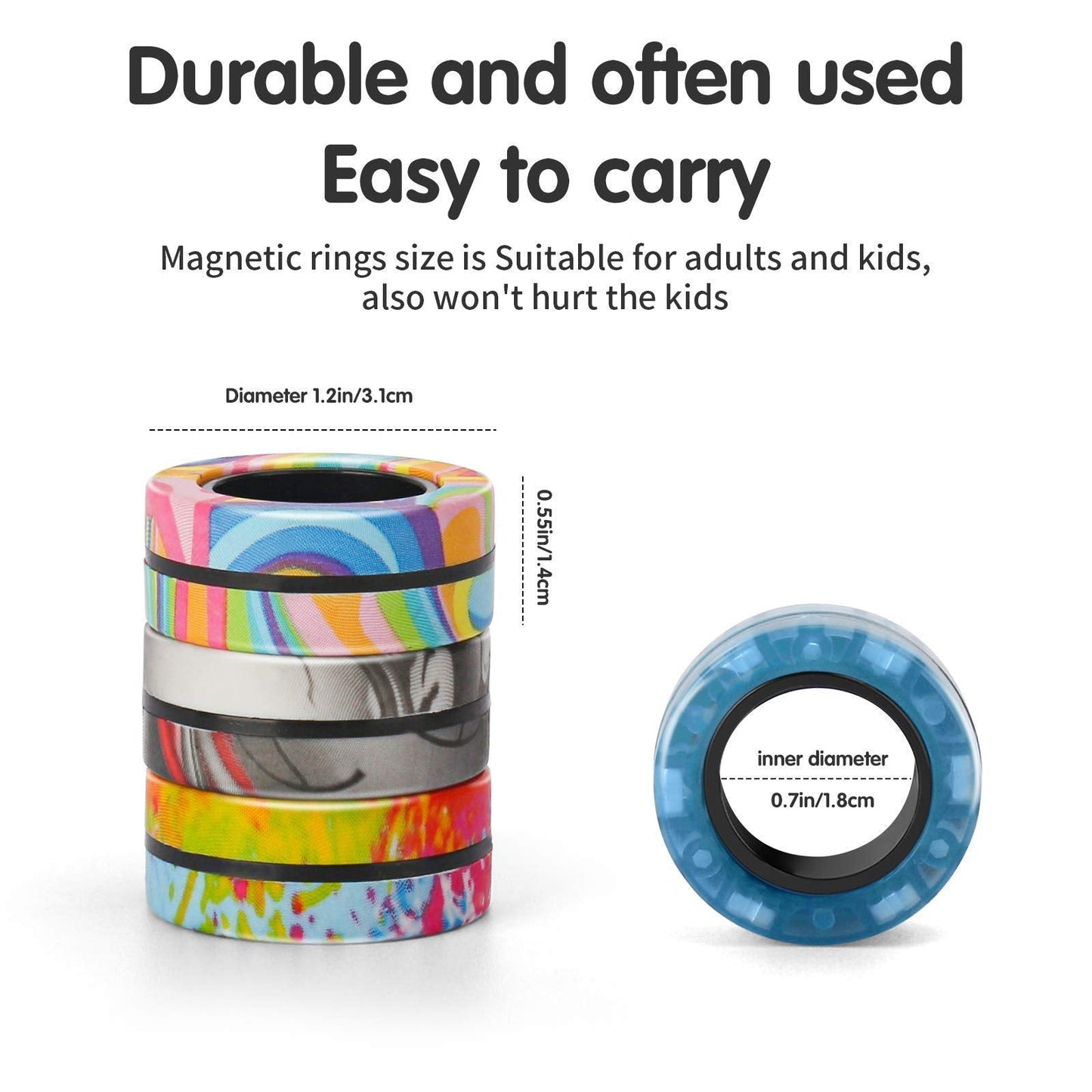 Finger Rock 6-Piece Magnetic Fidget Rings Set | ADHD Fidget Toys for Adults & Teens