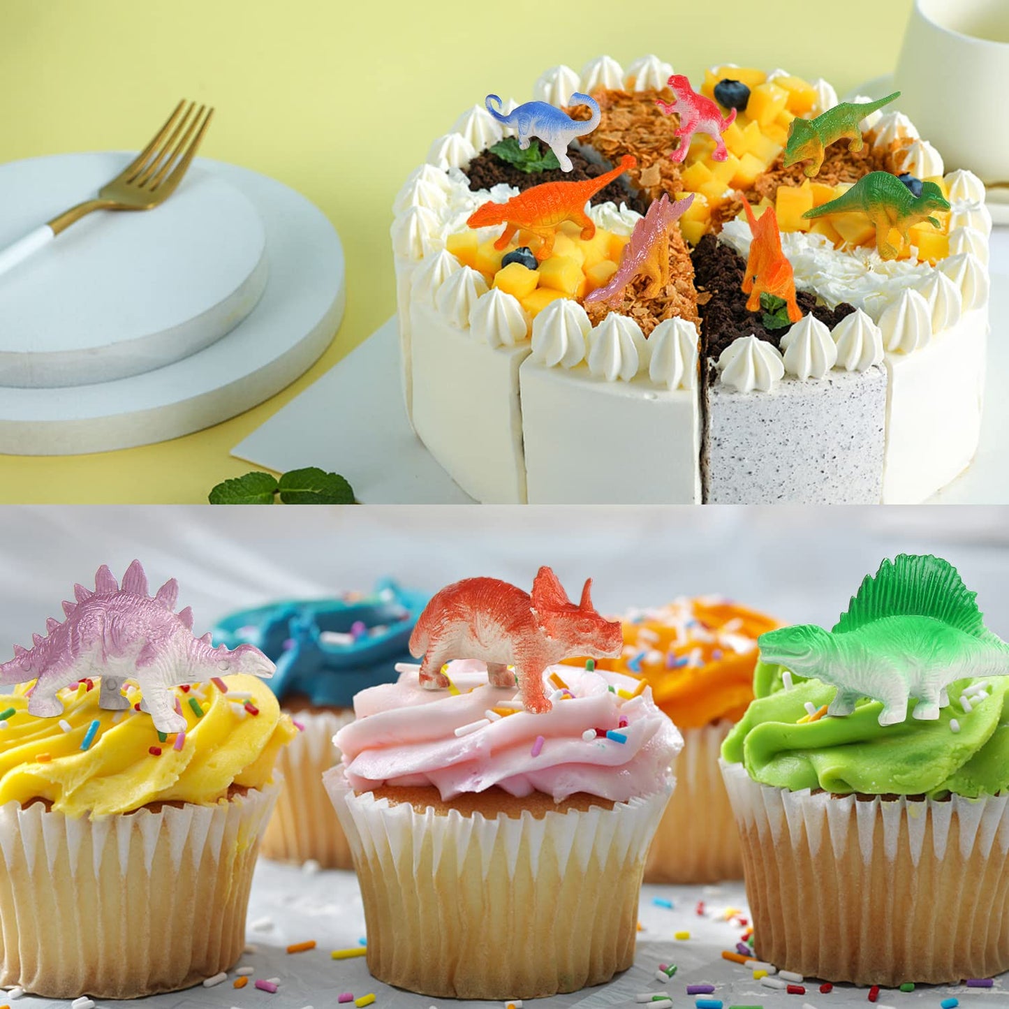 FINGOOO 78-Piece Mini Dinosaur Figures | Cupcake Toppers & Party Favors