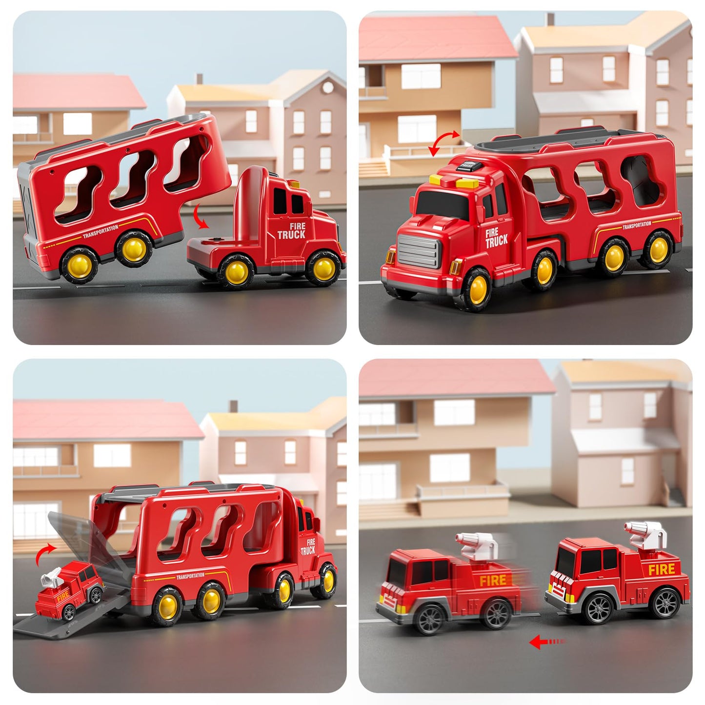 JUKUDAHU 5-in-1 Fire Carrier Truck Toy Set for Kids 3-9