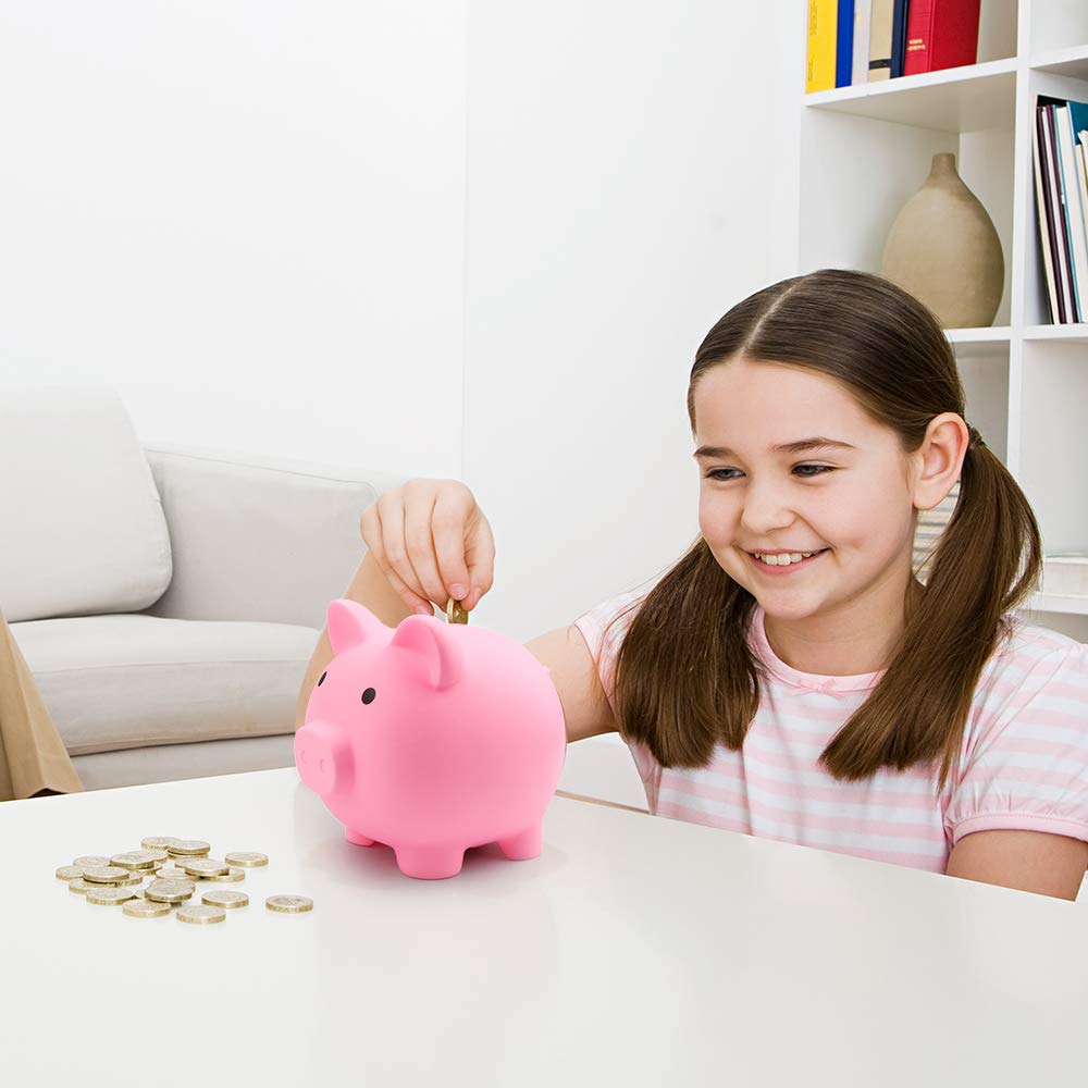 Fireboomoon 2 Pack Pig Money Bank – Unbreakable Plastic Coin Bank (Blue & Pink)