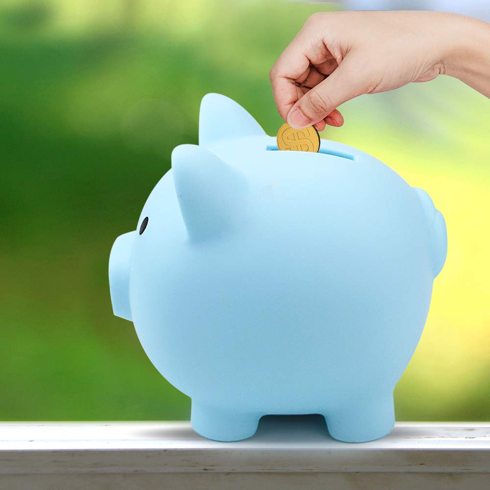 Fireboomoon 2 Pack Pig Money Bank – Unbreakable Plastic Coin Bank (Blue & Pink)