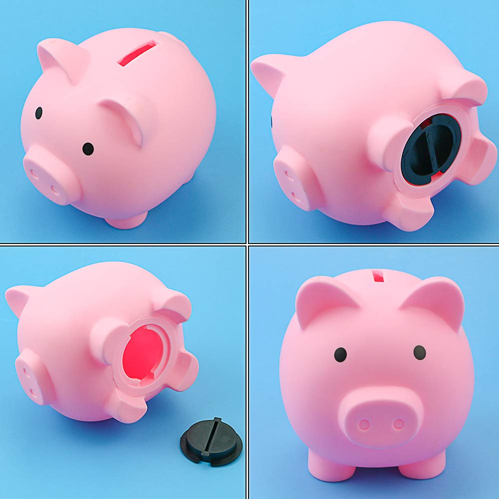 Fireboomoon 2 Pack Pig Money Bank – Unbreakable Plastic Coin Bank (Blue & Pink)