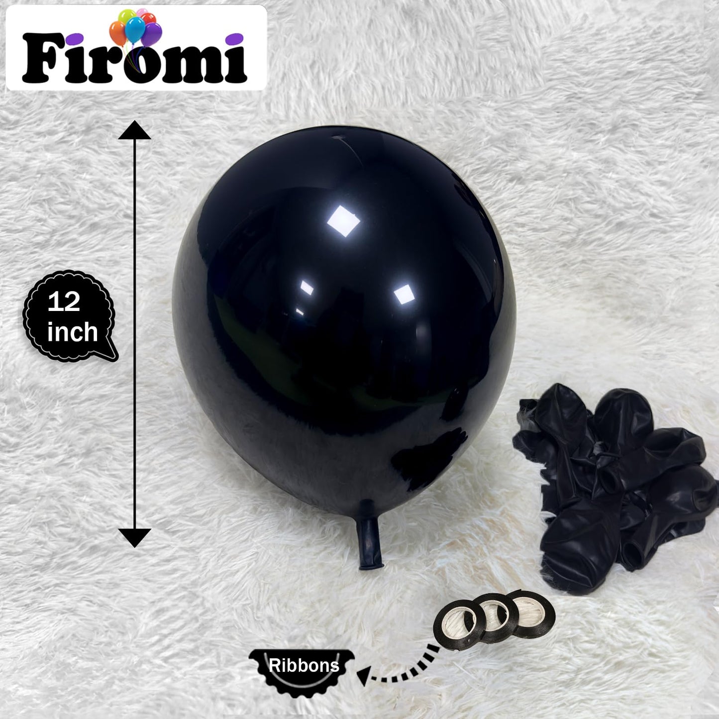 Firomi Black Balloons 12in – 100-pack Thick Latex with 3 Ribbons for Party Decor