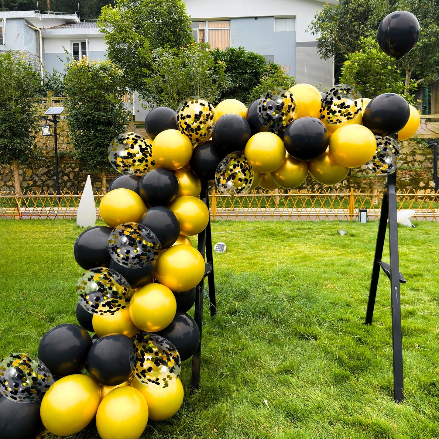 Firomi 12-inch Metallic Chrome Gold & Black Latex Balloons – 70 Pack with 2 Ribbons