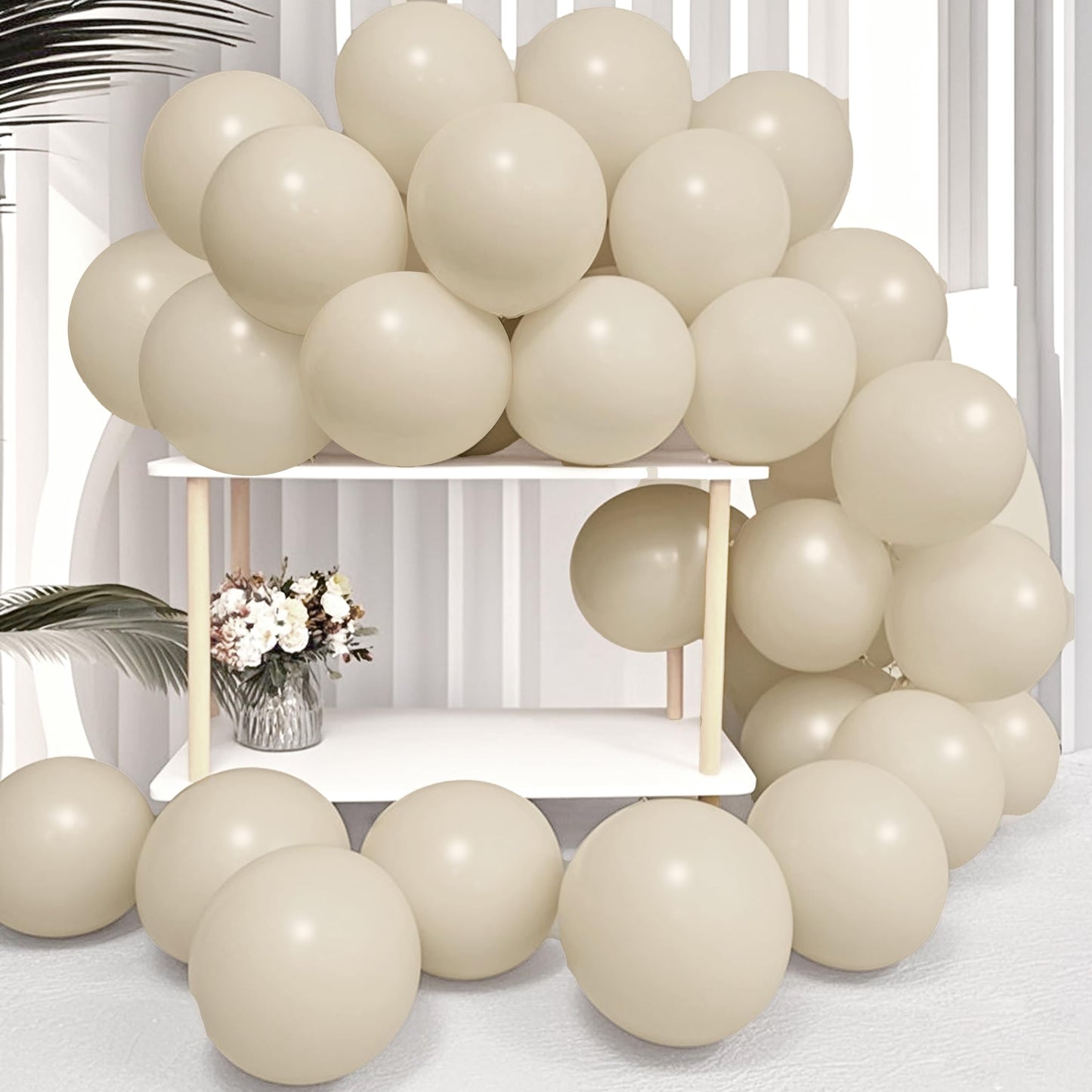 Firomi Beige Balloons 12in – 100 Pack Thickened Latex (3 Ribbons)