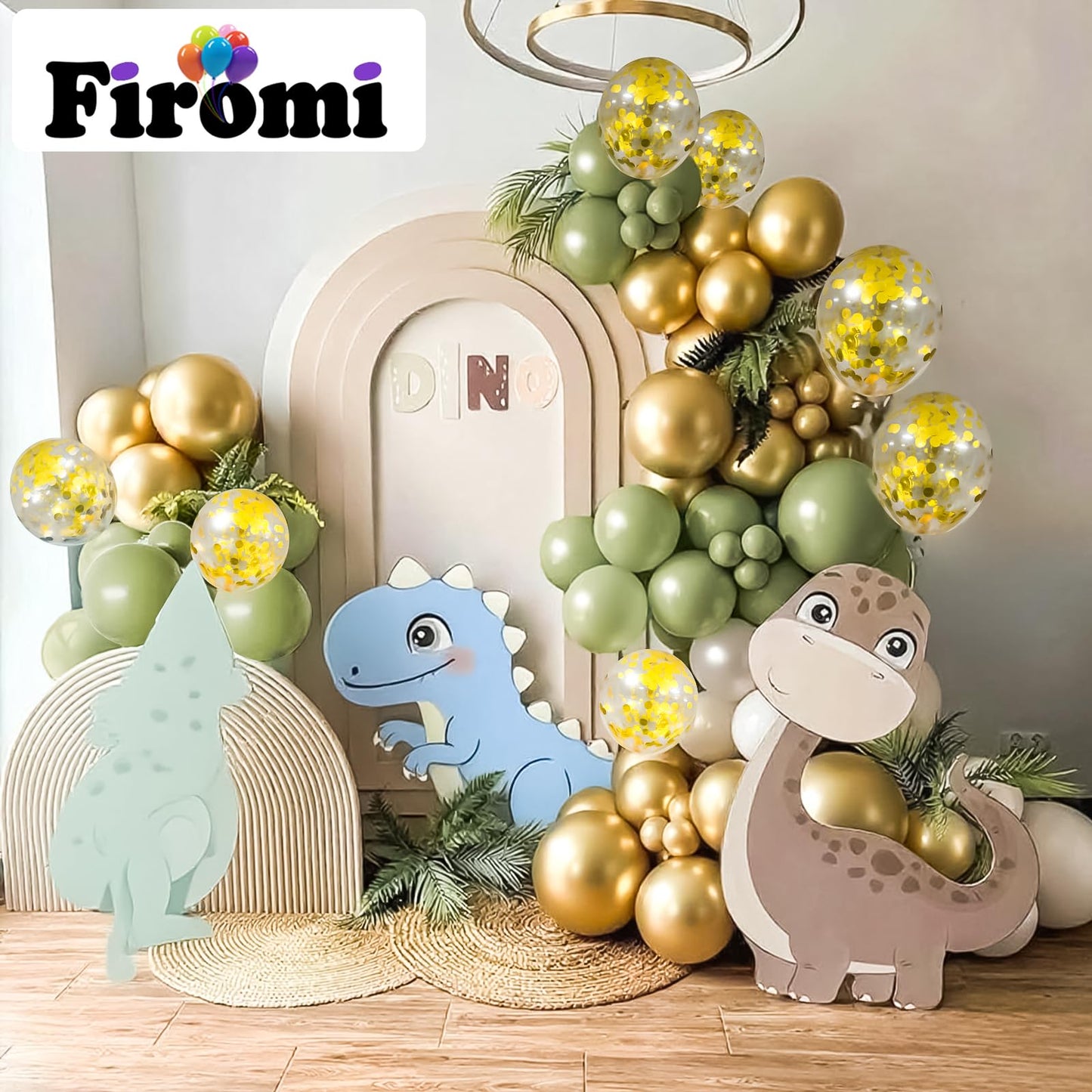 Firomi 70-Piece Latex Balloon Set – Metallic Chrome Gold & Sage Sand 12in with Gold Confetti & Ribbons