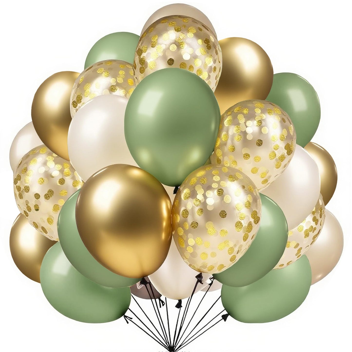 Firomi 70-Piece Latex Balloon Set – Metallic Chrome Gold & Sage Sand 12in with Gold Confetti & Ribbons