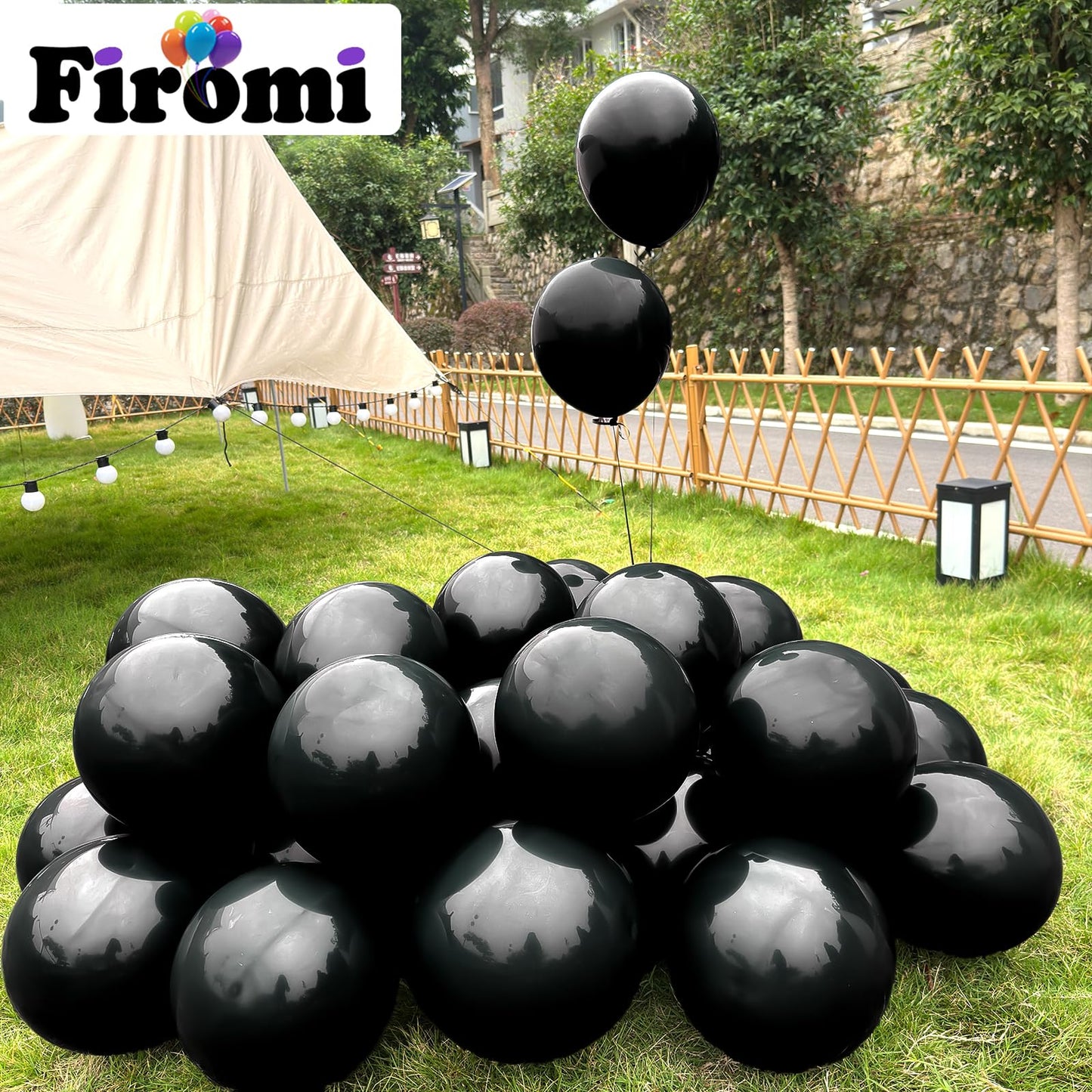 Firomi Black Balloons 12in – 100-pack Thick Latex with 3 Ribbons for Party Decor