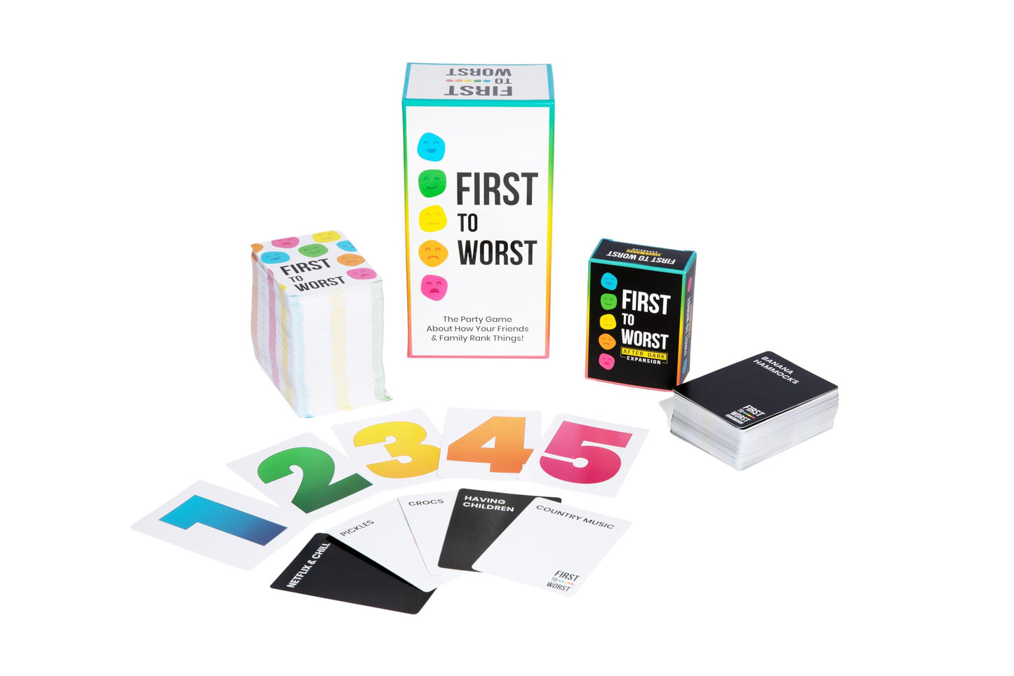FIRST TO WORST Party Game + After Dark Set – Hilarious Ranking & Guessing Card Game for Friends & Family