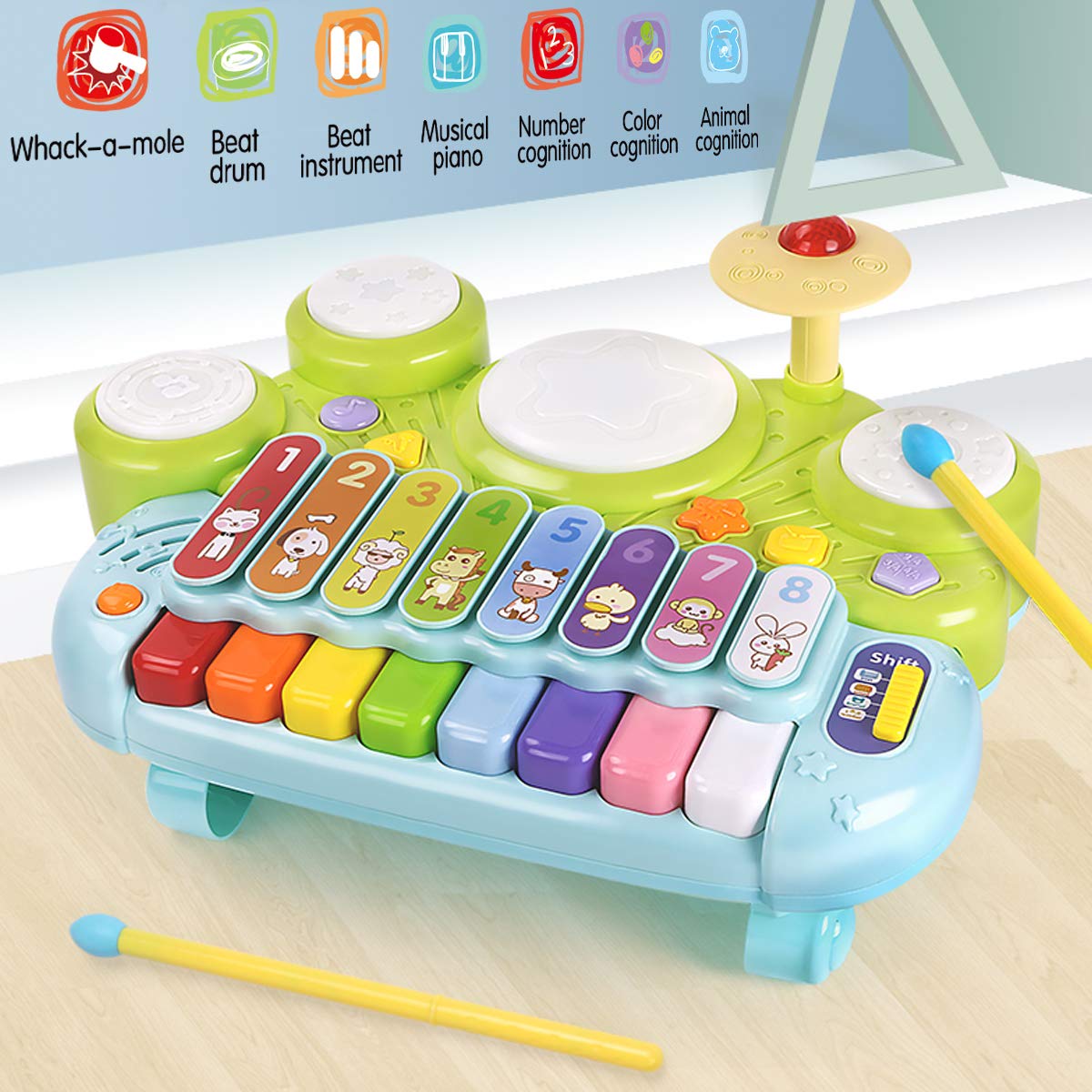 Fisca 3-in-1 Musical Instruments Toy | Piano, Drum & Xylophone for Toddlers