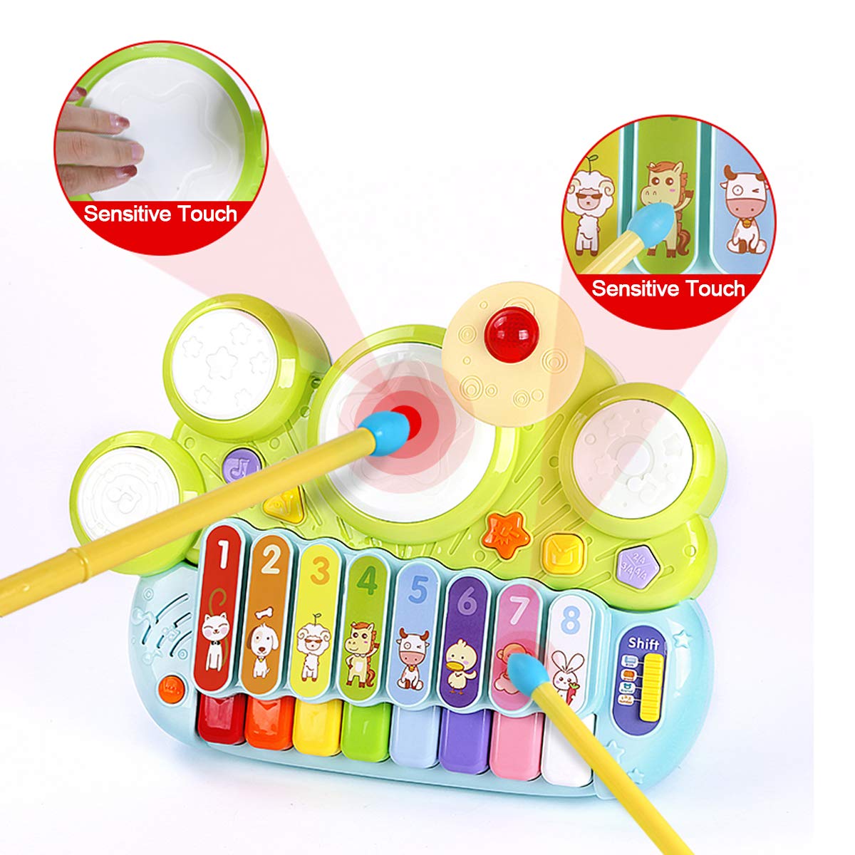 Fisca 3-in-1 Musical Instruments Toy | Piano, Drum & Xylophone for Toddlers
