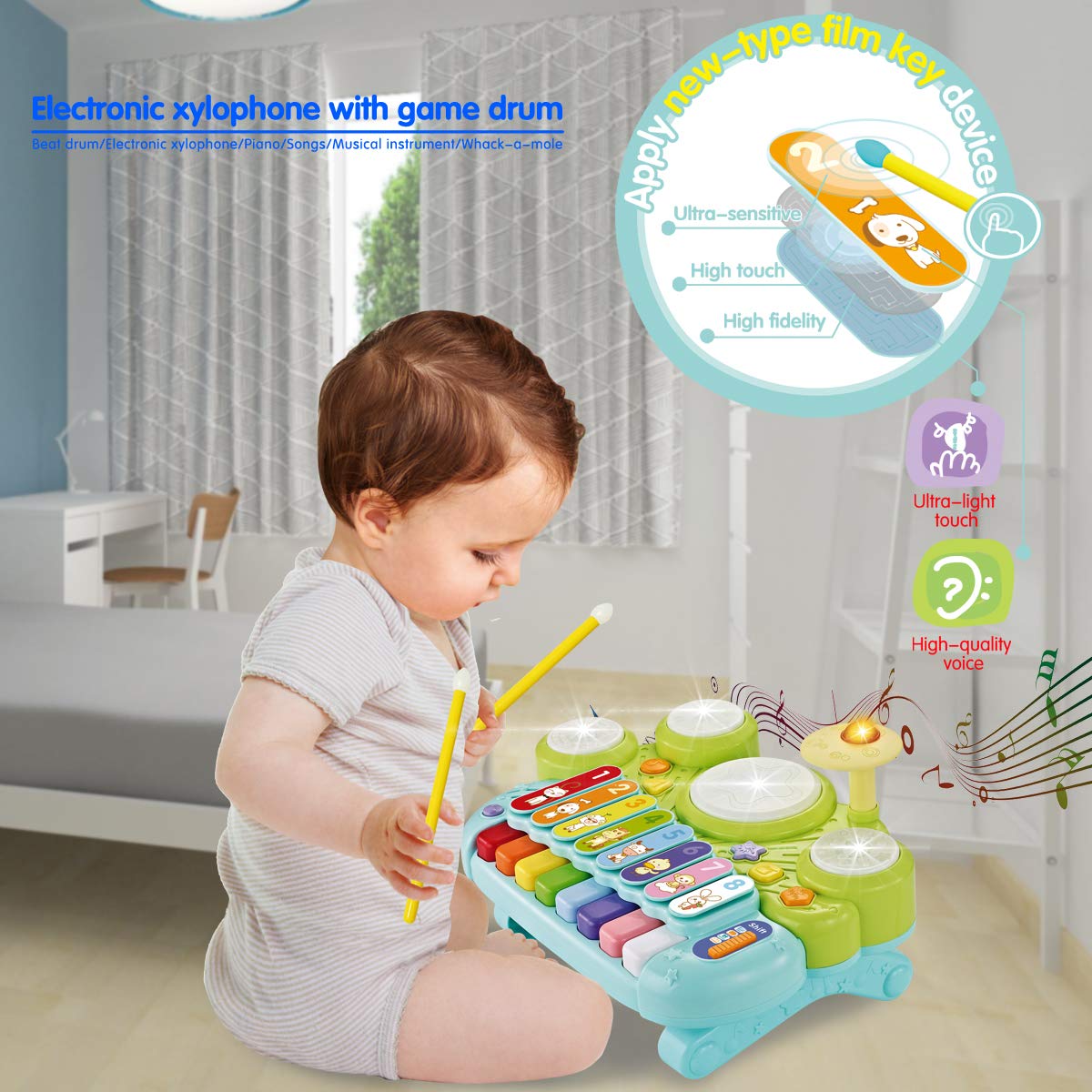 Fisca 3-in-1 Musical Instruments Toy | Piano, Drum & Xylophone for Toddlers