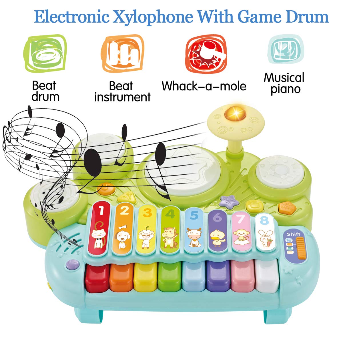Fisca 3-in-1 Musical Instruments Toy | Piano, Drum & Xylophone for Toddlers