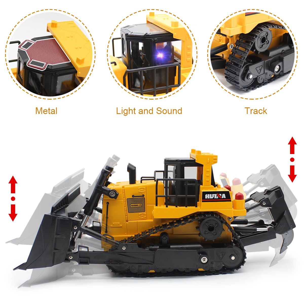 fisca Remote Control Bulldozer RC 1/16 – 2.4GHz 11-Channel Front Loader with Lights & Sound