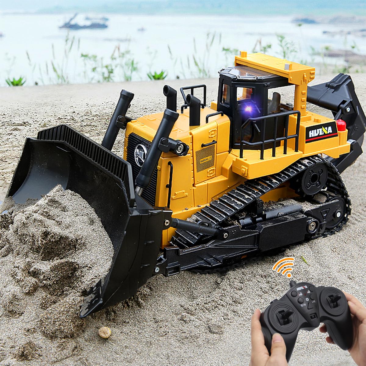 fisca Remote Control Bulldozer RC 1/16 – 2.4GHz 11-Channel Front Loader with Lights & Sound