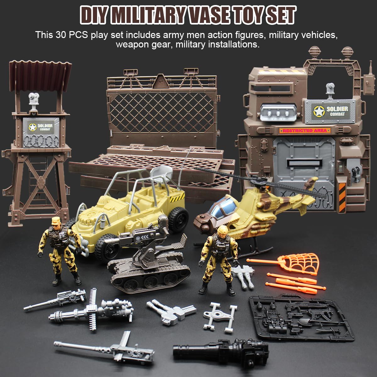 Fisca Military Toys Set - Army Men & Vehicles for Creative Play (30-Piece)
