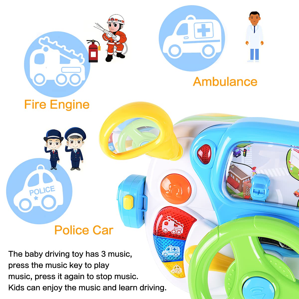 Fisca Toddler Steering Wheel Toy – Interactive Driving Learning Toy for 1-3 Year Olds
