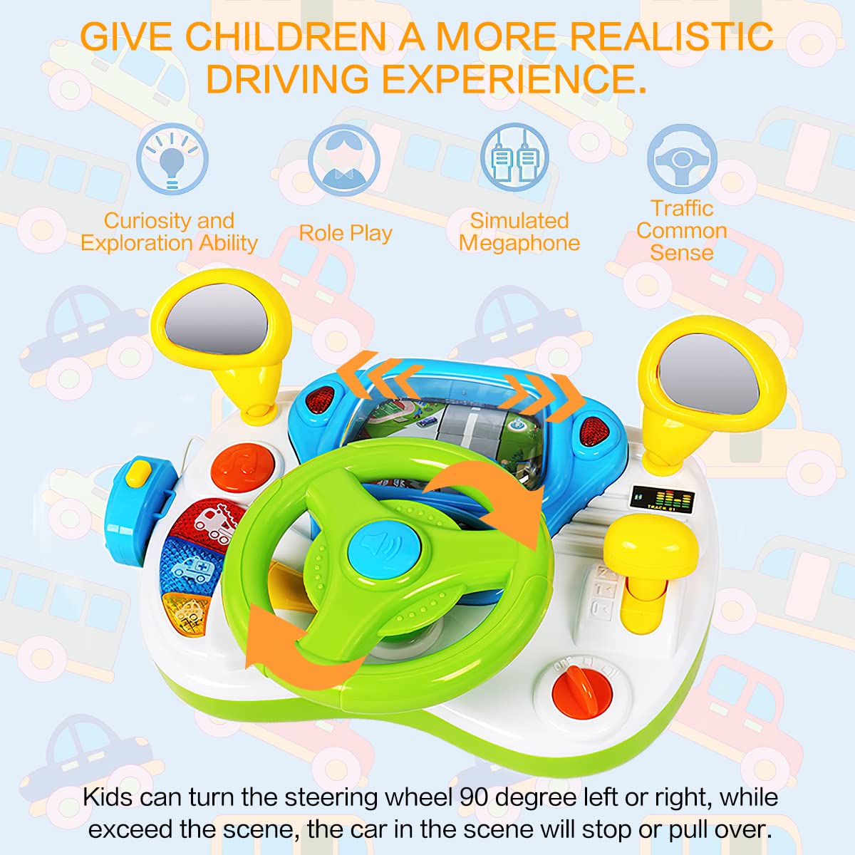 Fisca Toddler Steering Wheel Toy – Interactive Driving Learning Toy for 1-3 Year Olds