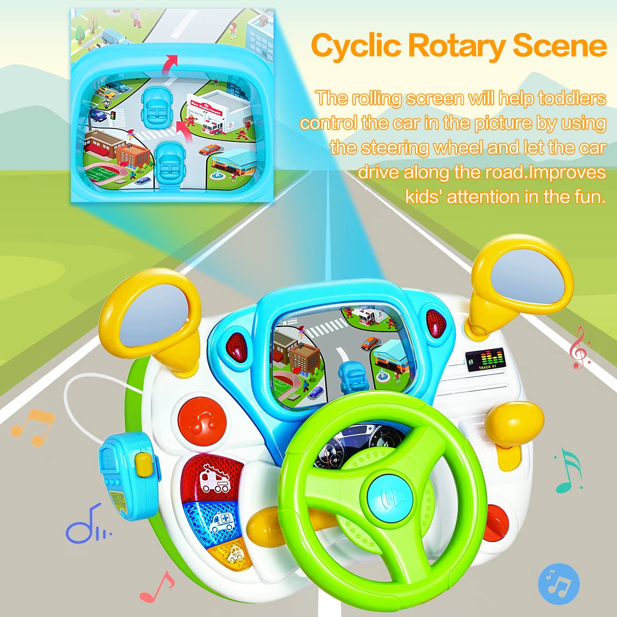 Fisca Toddler Steering Wheel Toy – Interactive Driving Learning Toy for 1-3 Year Olds