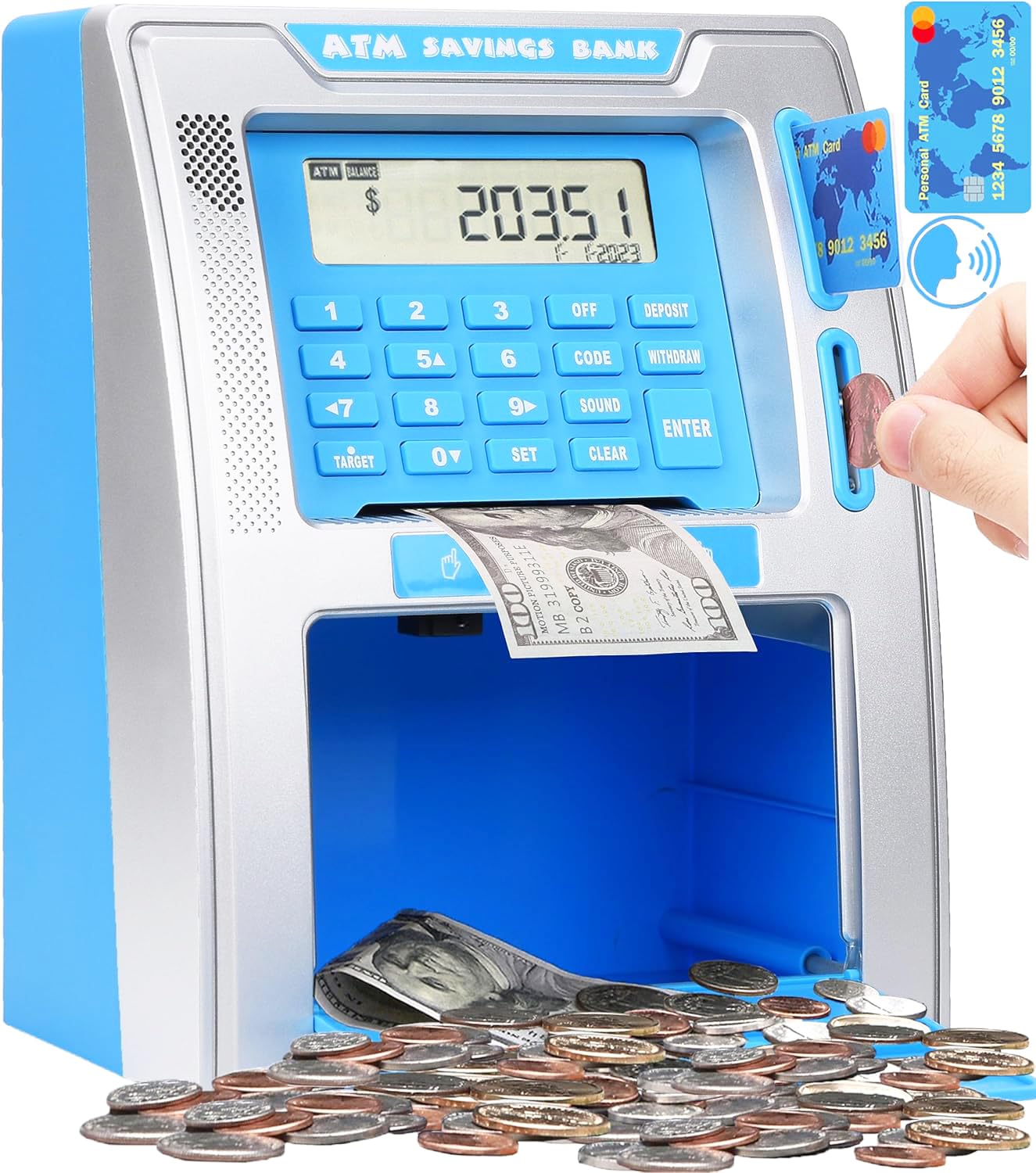 Fishboy ATM Piggy Bank for Kids with Power-Off Memory, Debit Card & Savings Goals