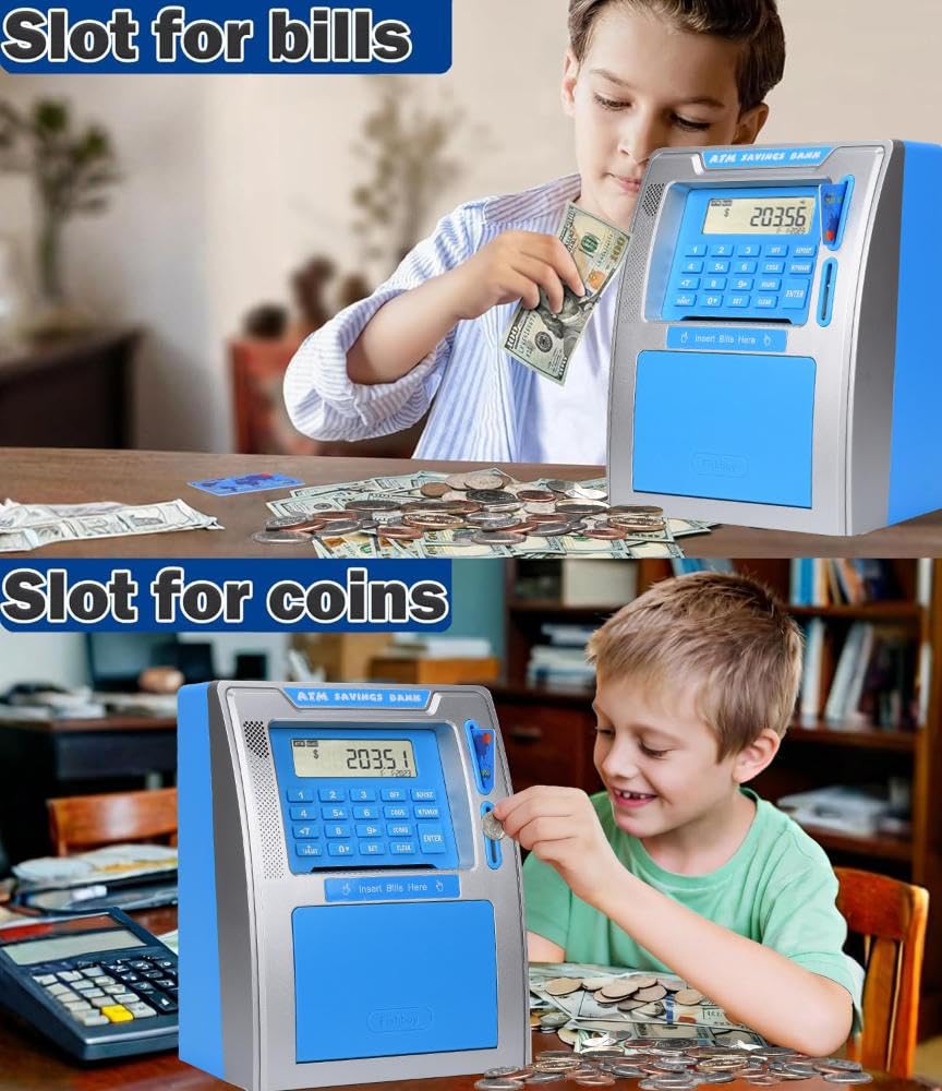 Fishboy ATM Piggy Bank for Kids with Power-Off Memory, Debit Card & Savings Goals