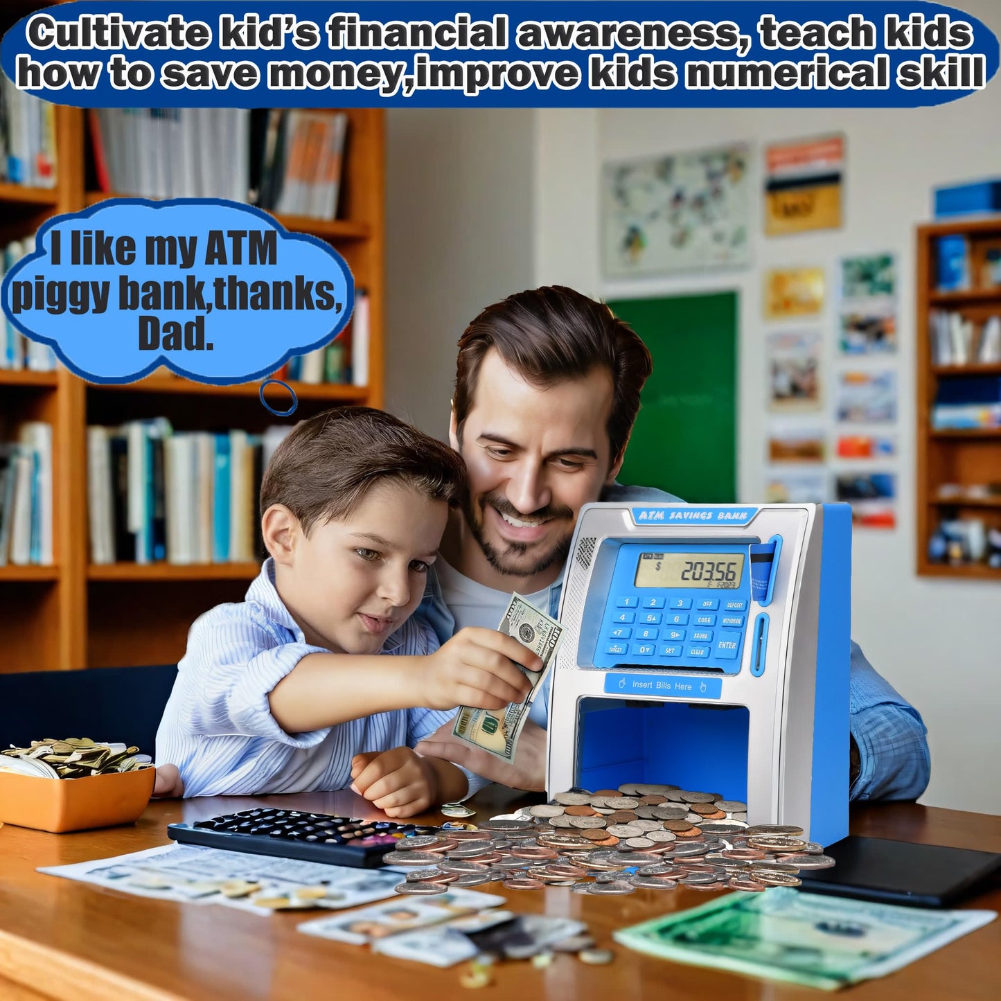 Fishboy ATM Piggy Bank for Kids with Power-Off Memory, Debit Card & Savings Goals