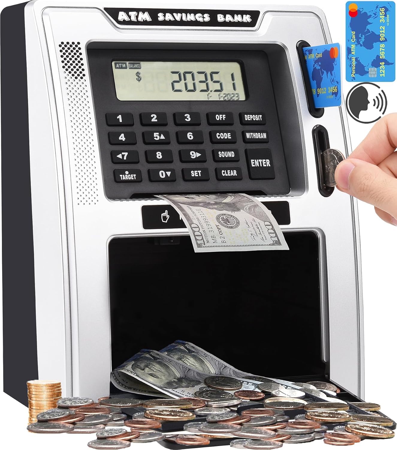 Fishboy Talking ATM Piggy Bank for Kids — Dual Cards, Auto-Opening Drawer, Coin Recognition & Balance Calculator
